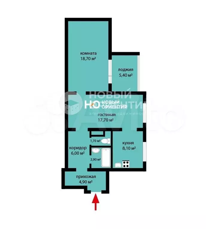 Доля в 2-к. квартире, 60 м, 3/4 эт. - Фото 0