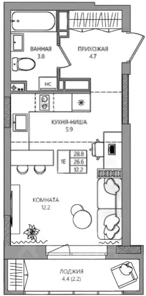 Студия Пермский край, д. Кондратово ул. Водопроводная, 5 (28.8 м) - Фото 0