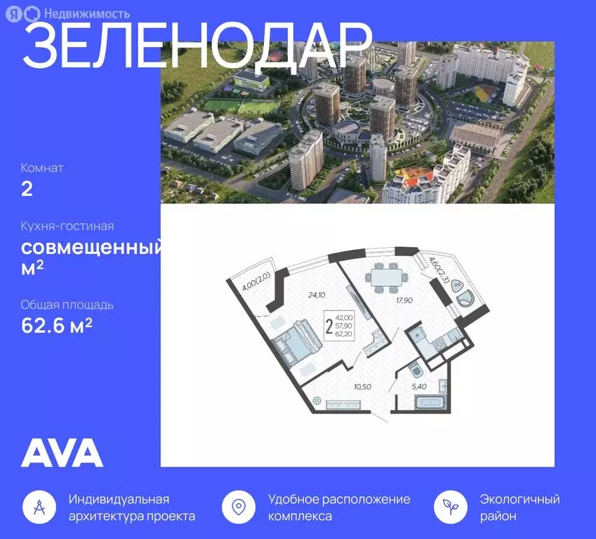 2-комнатная квартира: Краснодар, жилой комплекс Зеленодар, улица ... - Фото 1