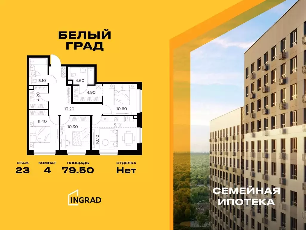 4-к кв. Московская область, Мытищи Белый Grad жилой комплекс (79.5 м) - Фото 0