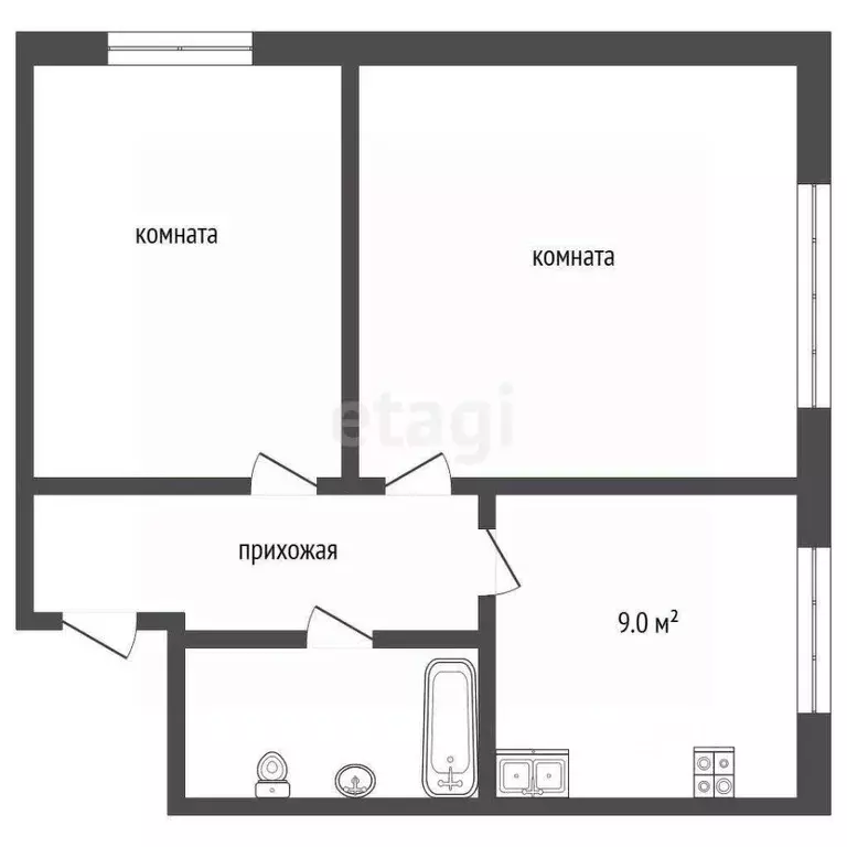 2-к кв. Вологодская область, Белозерск пер. Южный, 3 (44.3 м) - Фото 2