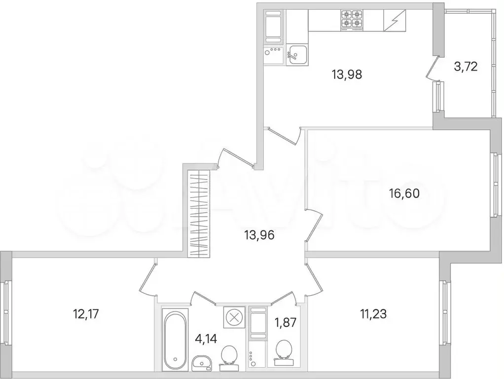 3-к. квартира, 75,8 м, 4/8 эт. - Фото 0