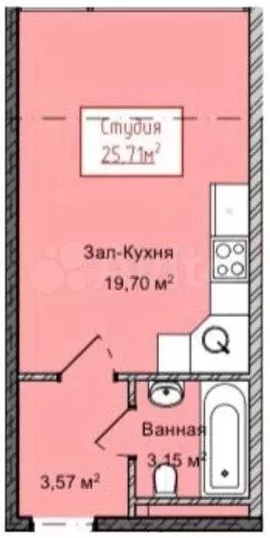 Квартира-студия, 25,7 м, 3/13 эт. - Фото 1