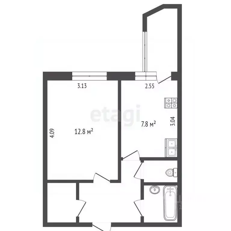 1-к кв. Ханты-Мансийский АО, Сургут ул. Республики, 71 (32.7 м) - Фото 1