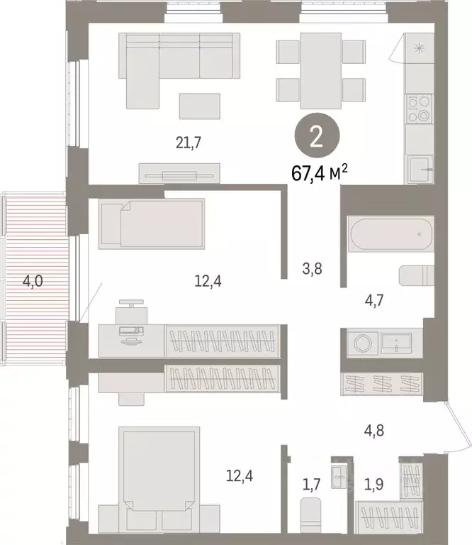 2-к кв. Липецкая область, Липецк пл. Петра Великого, 1 (67.4 м) - Фото 0