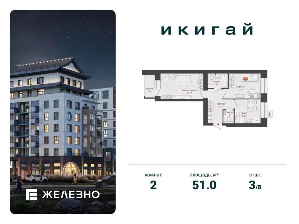 2-к кв. Удмуртия, Завьяловский район, с. Первомайский Икигай жилой ... - Фото 1