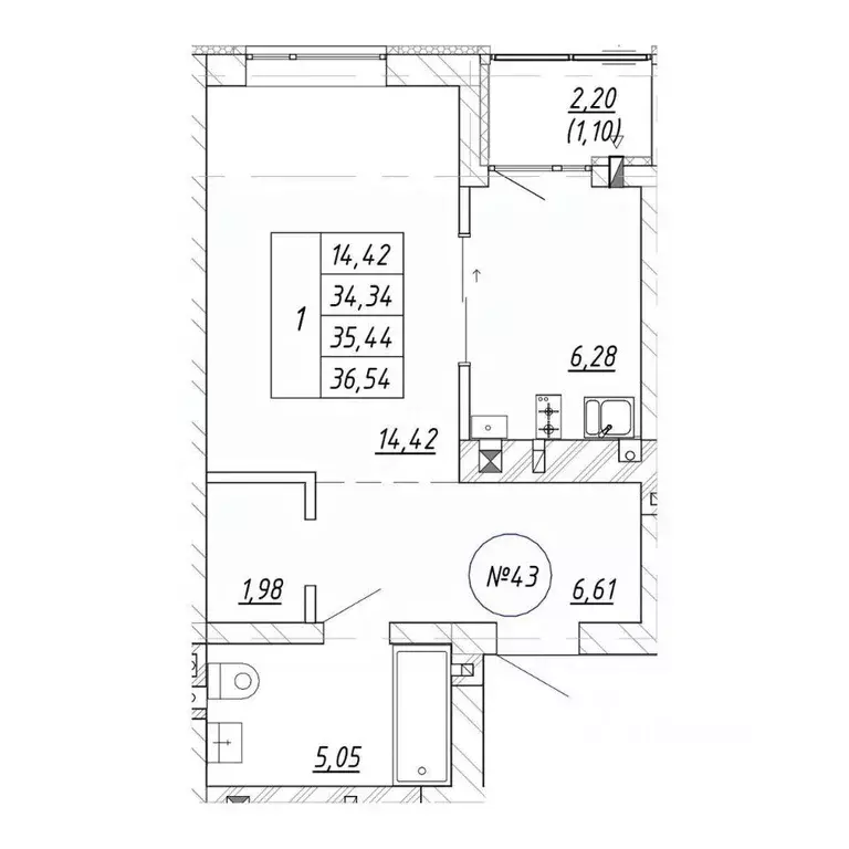 1-к кв. Калининградская область, Зеленоградск  (36.54 м) - Фото 1