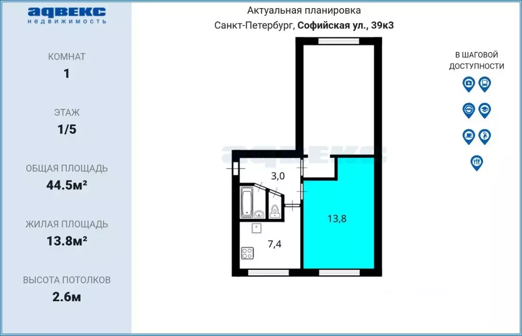 Комната Санкт-Петербург Софийская ул., 39К3 (13.8 м) - Фото 2