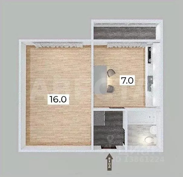 1-к кв. Омская область, Омск ул. Рабиновича, 123 (28.2 м) - Фото 2