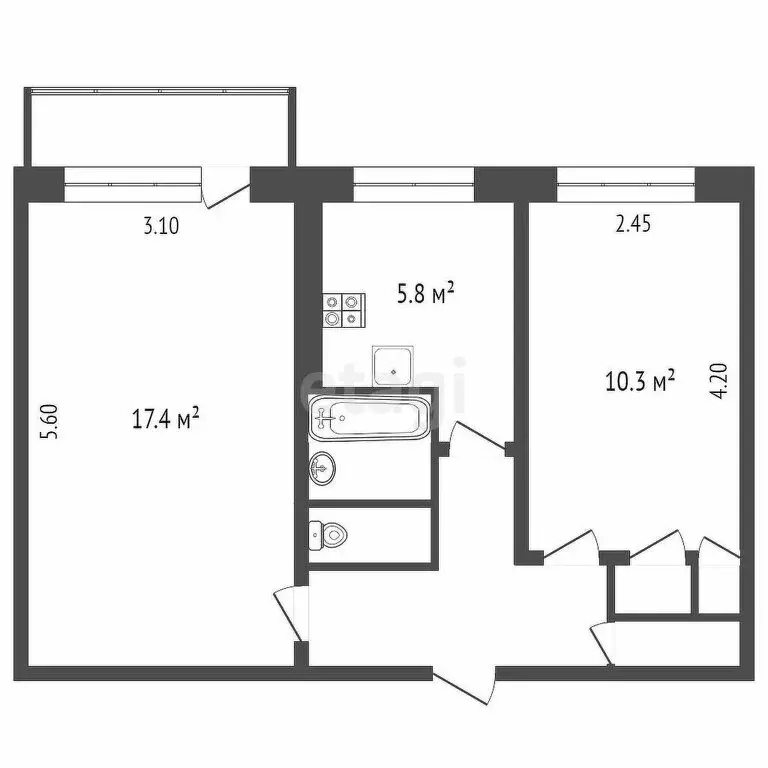 2-комнатная квартира: Петропавловск-Камчатский, улица Абеля, 4 (43.7 ... - Фото 1