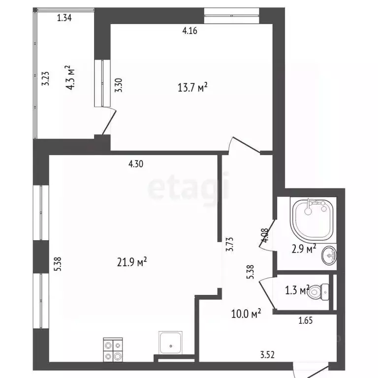 1-к кв. Тюменская область, Тюмень ул. Прокопия Артамонова, 8 (54.0 м) - Фото 1