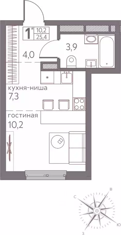 Студия Пермский край, Пермь ул. Серебристая, 3 (25.4 м) - Фото 1