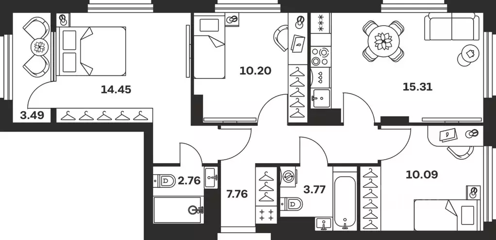 3-к кв. Тульская область, Тула Баташи Парк жилой комплекс (67.83 м) - Фото 0