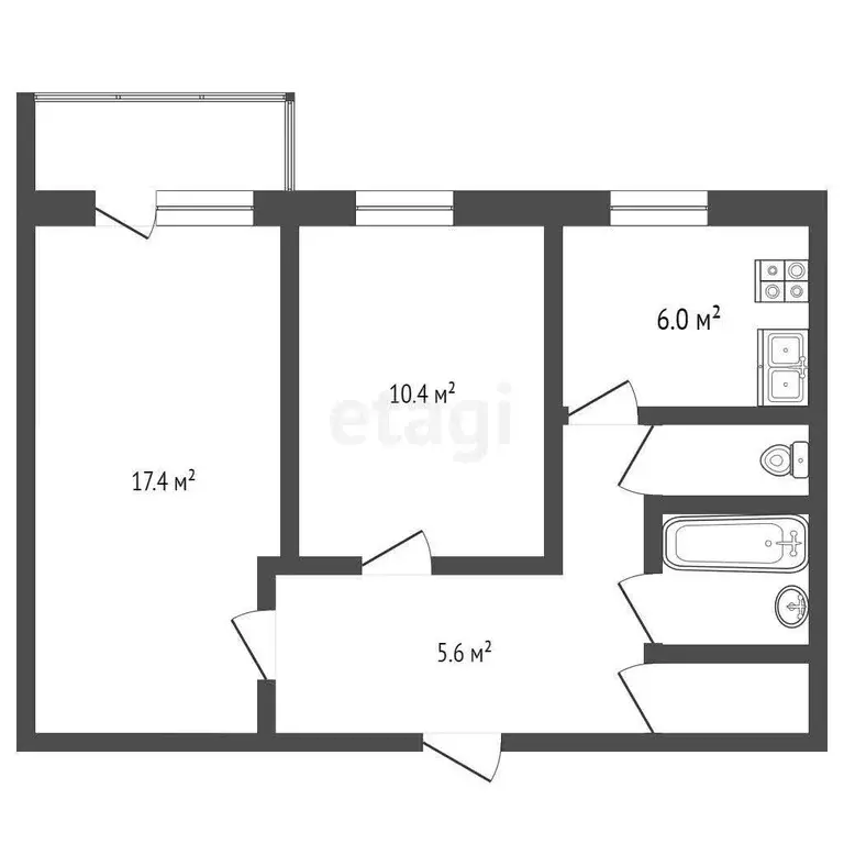 Квартира, 2 комнаты, 43.9 м - Фото 0