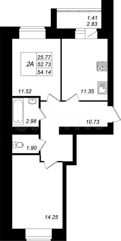 2-к. квартира, 54,1 м, 4/10 эт. - Фото 0