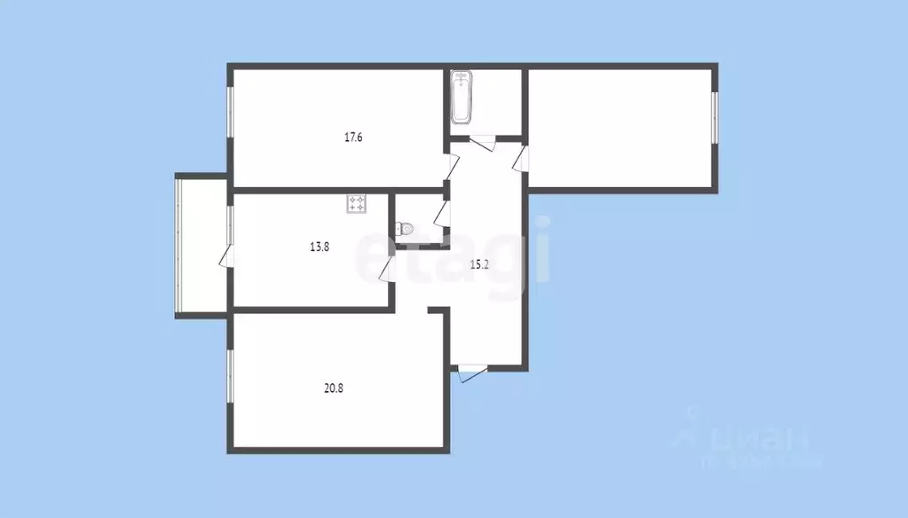 3-к кв. Карачаево-Черкесия, Черкесск Кавказская ул., 92/в 3 (96.6 м) - Фото 1