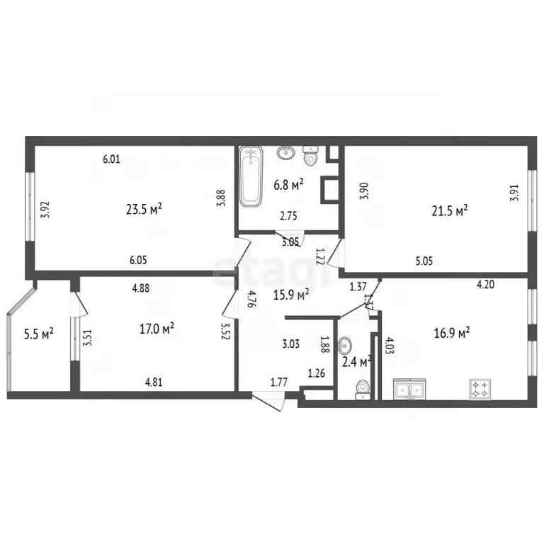 3-к кв. Санкт-Петербург Петергофское ш., 53 (105.0 м) - Фото 2