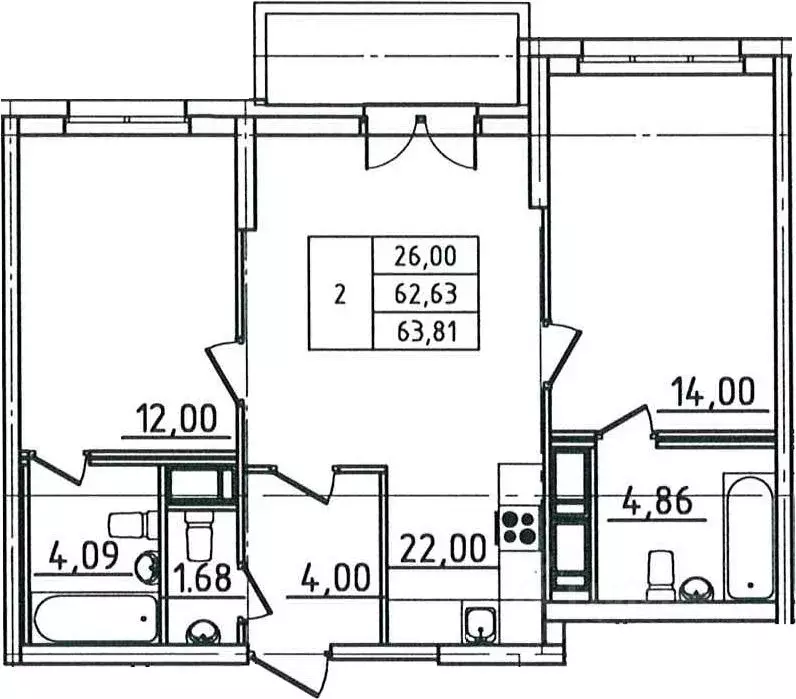 2-к кв. Санкт-Петербург бул. Александра Грина, 2к1 (63.81 м) - Фото 1