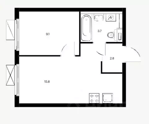 1-к кв. Москва Новоостаповская ул., 7к2 (31.4 м) - Фото 0
