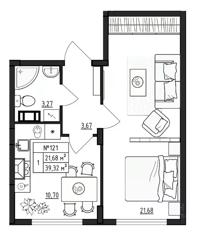 1-к кв. Ленинградская область, Гатчинский муниципальный округ, д. ... - Фото 1