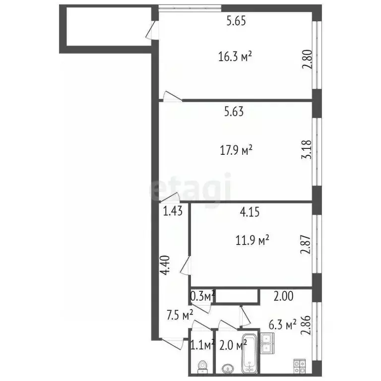 3-к кв. Санкт-Петербург ул. Ивана Фомина, 7К1 (63.3 м) - Фото 0