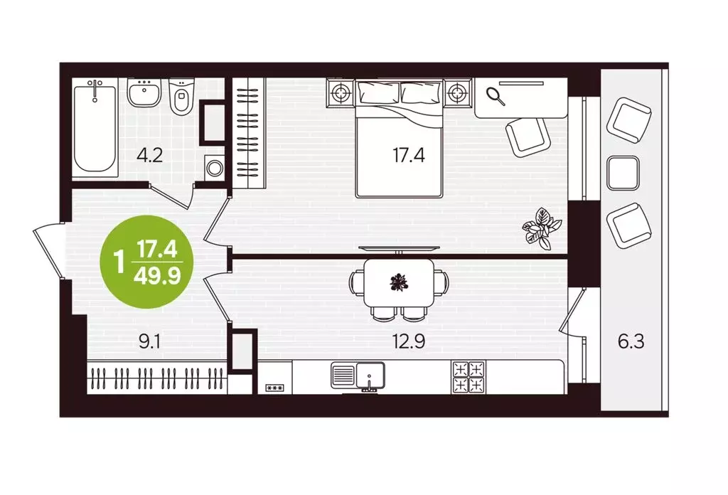 1-комнатная квартира: Новочебоксарск, улица 10-й Пятилетки, 5 (49.9 м) - Фото 2