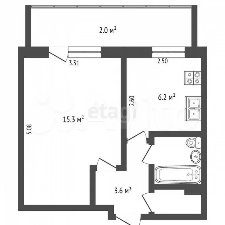 1-к. квартира, 31,1 м, 1/5 эт. - Фото 0