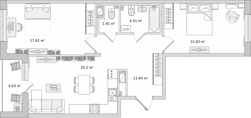 2-к квартира, 75.64 м - Фото 0