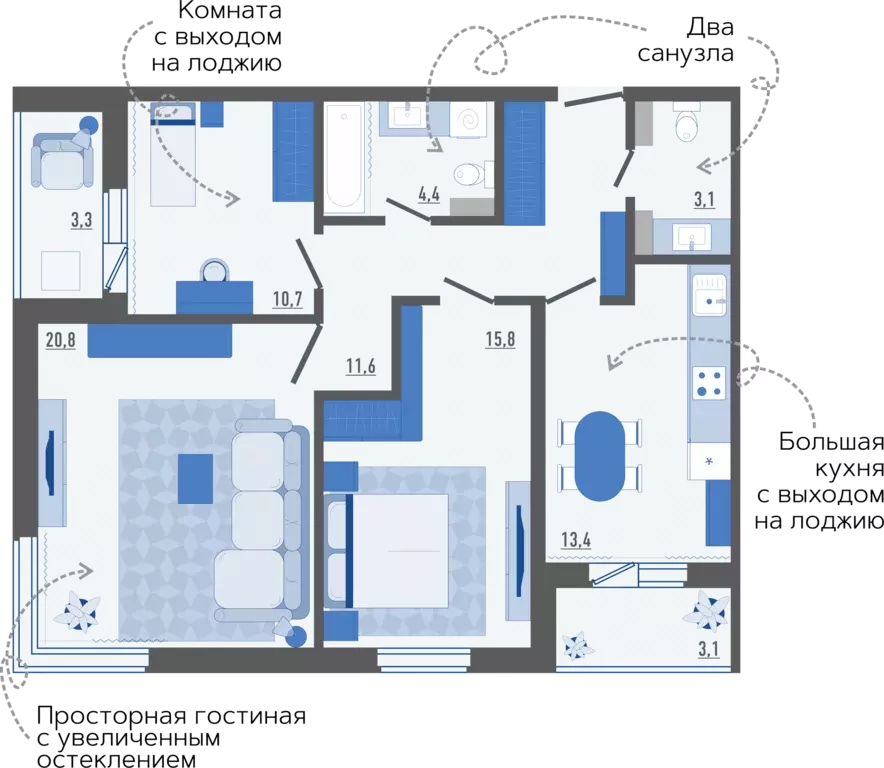 3-к квартира, 84 м - Фото 0