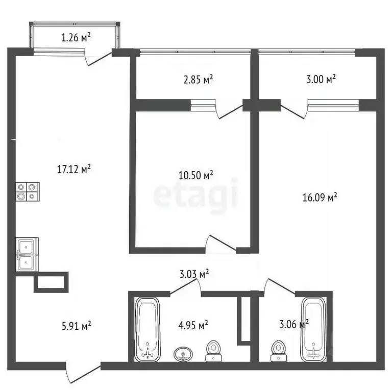 2-к кв. Тюменская область, Тюмень Рощино мкр, ул. Медовая, 16 (59.8 м) - Фото 1