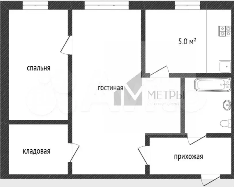 2-к. квартира, 42,4 м, 1/5 эт. - Фото 0