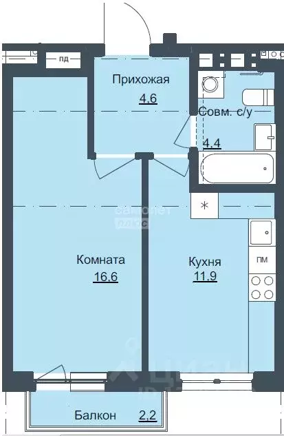 1-к кв. Удмуртия, Ижевск 9-я Подлесная ул., 11к1 (39.0 м) - Фото 1