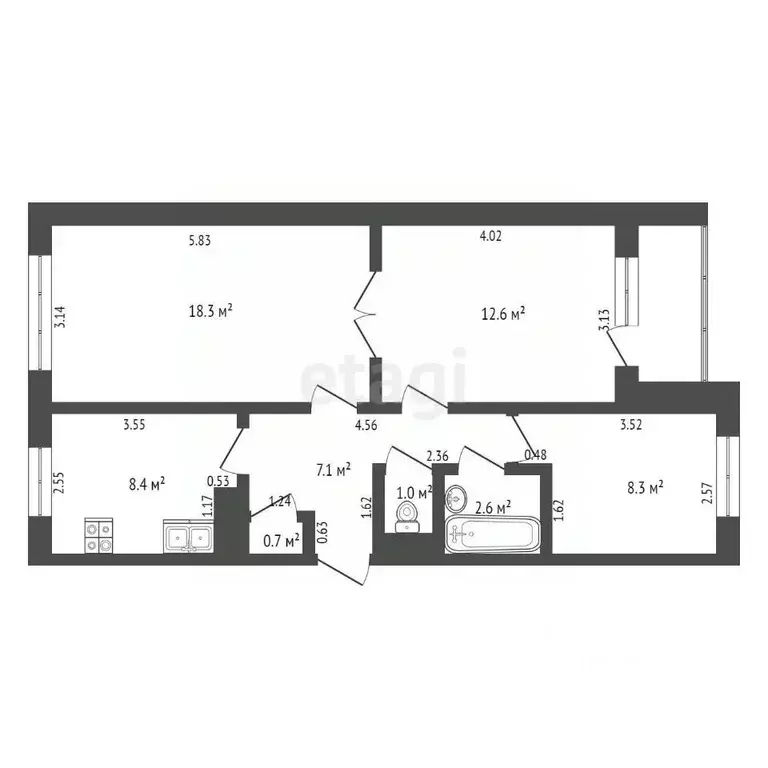 3-к кв. Архангельская область, Коряжма просп. Ленина, 45Б (59.0 м) - Фото 1