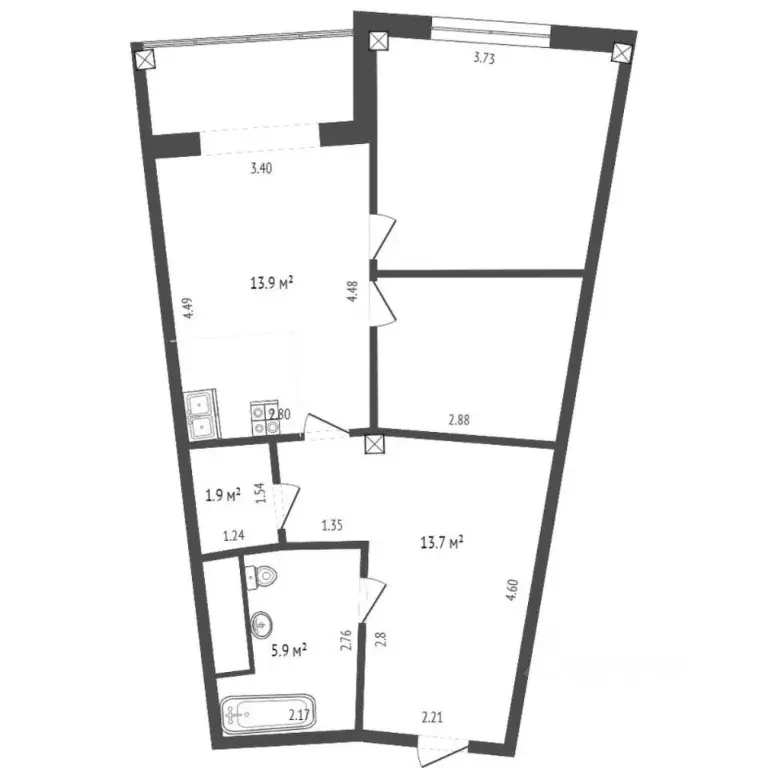 2-к кв. Тюменская область, Тюмень ул. Федюнинского, 7к1 (86.7 м) - Фото 2