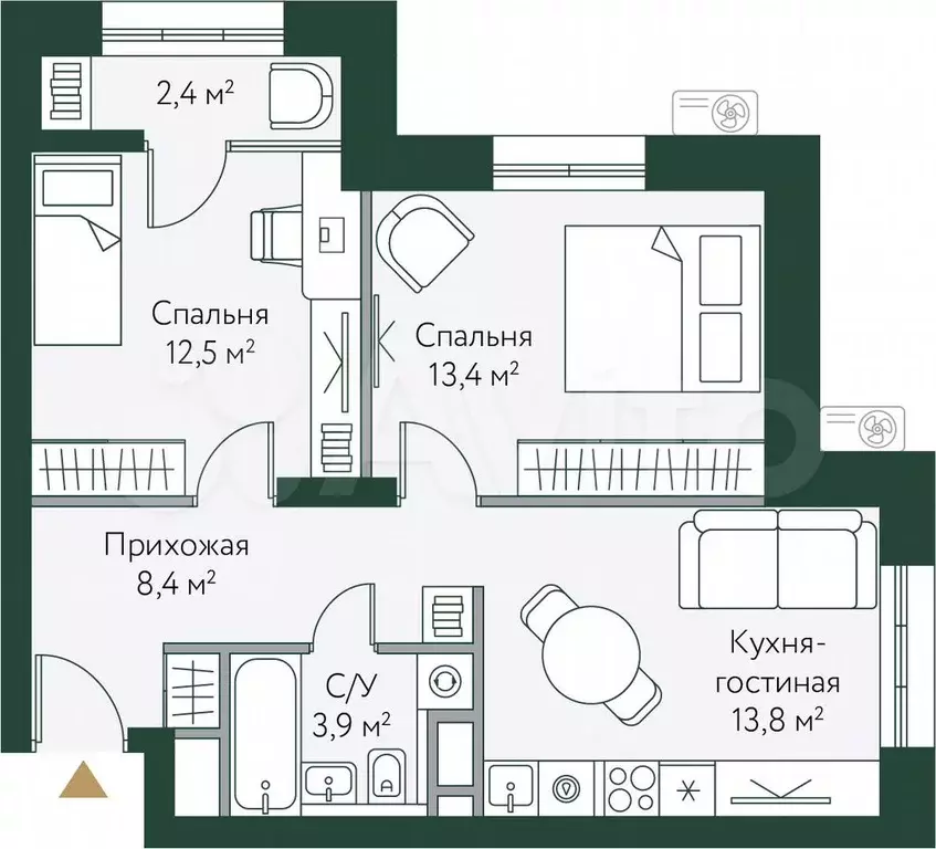 2-к. квартира, 54,4 м, 10/24 эт. - Фото 0