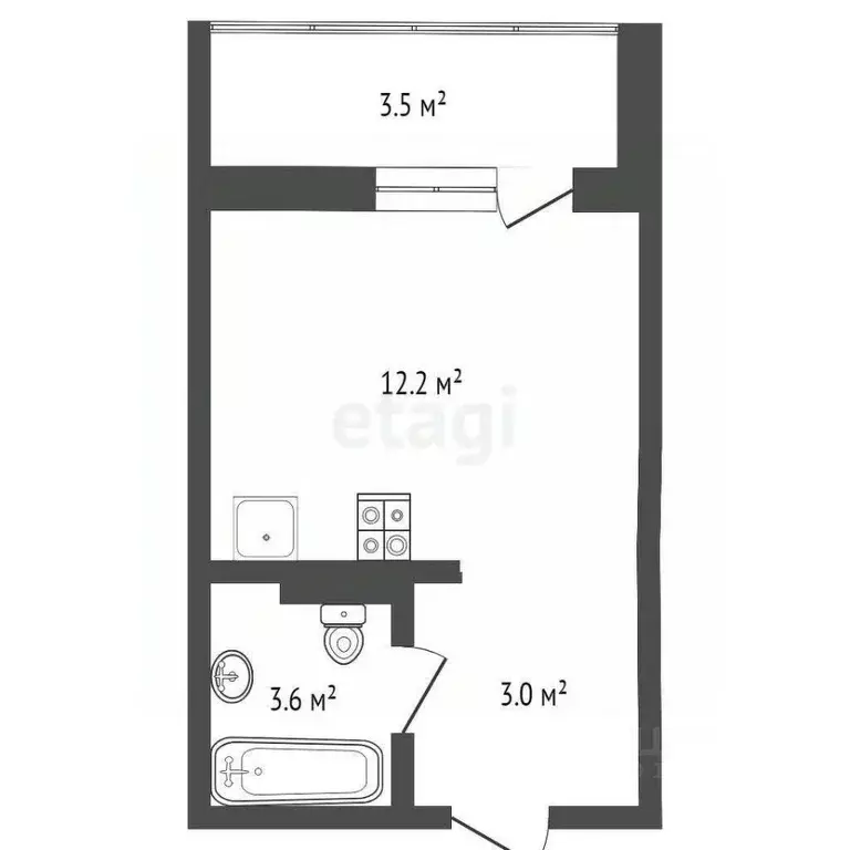 Студия Тюменская область, Тюмень ул. Новоселов, 109 (19.5 м) - Фото 1