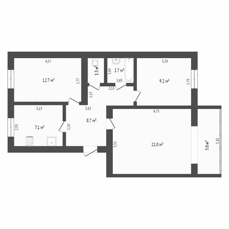3-комнатная квартира: Заводоуковск, Революционная улица, 117 (57.1 м) - Фото 1