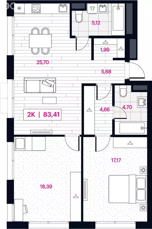 2-комнатная квартира: Омск, ЖК Пушкина 77 (83.41 м) - Фото 0