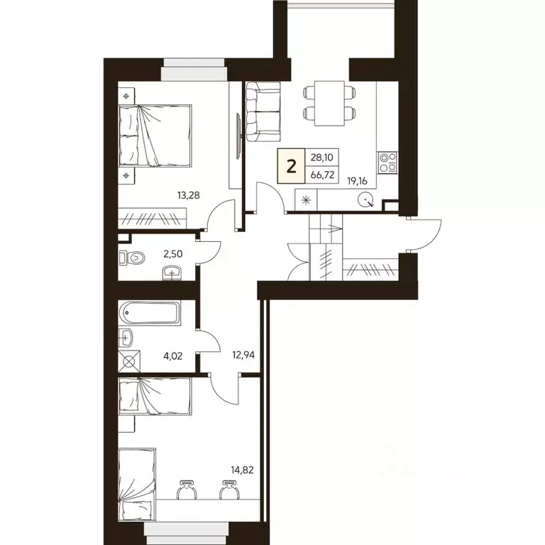 2-к кв. Башкортостан, Уфа ул. Жуковского, 19А (66.72 м) - Фото 1