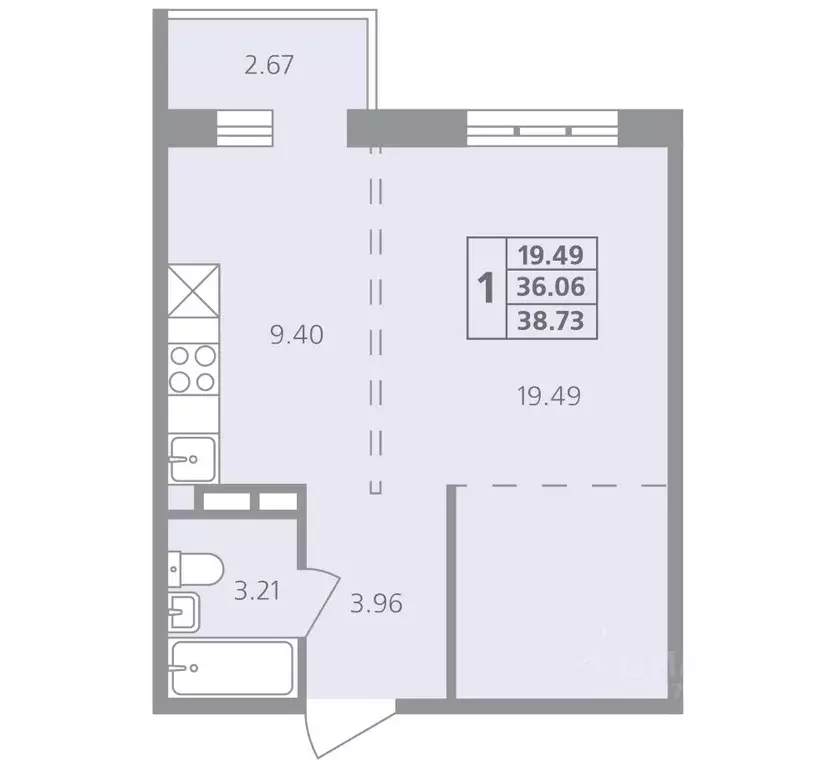 1-к кв. Иркутская область, Иркутск ул. Калинина, 42 (38.73 м) - Фото 0