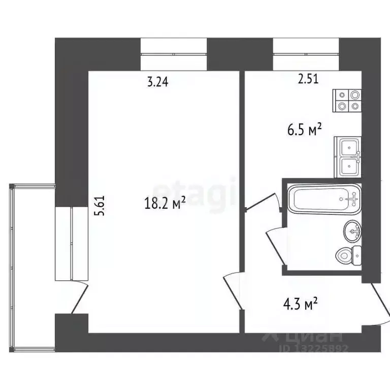 1-к кв. Вологодская область, Вологда ул. Чернышевского, 112А (31.7 м) - Фото 2