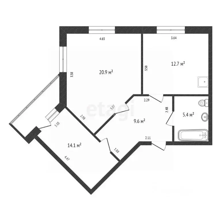 2-к кв. Красноярский край, Красноярск ул. Алексеева, 89 (66.0 м) - Фото 2