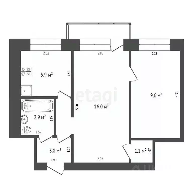 2-к кв. Кемеровская область, Юрга Московская ул., 36 (39.3 м) - Фото 2