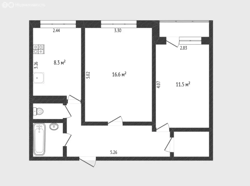 2-комнатная квартира: Тюмень, Олимпийская улица, 47 (50.5 м) - Фото 2