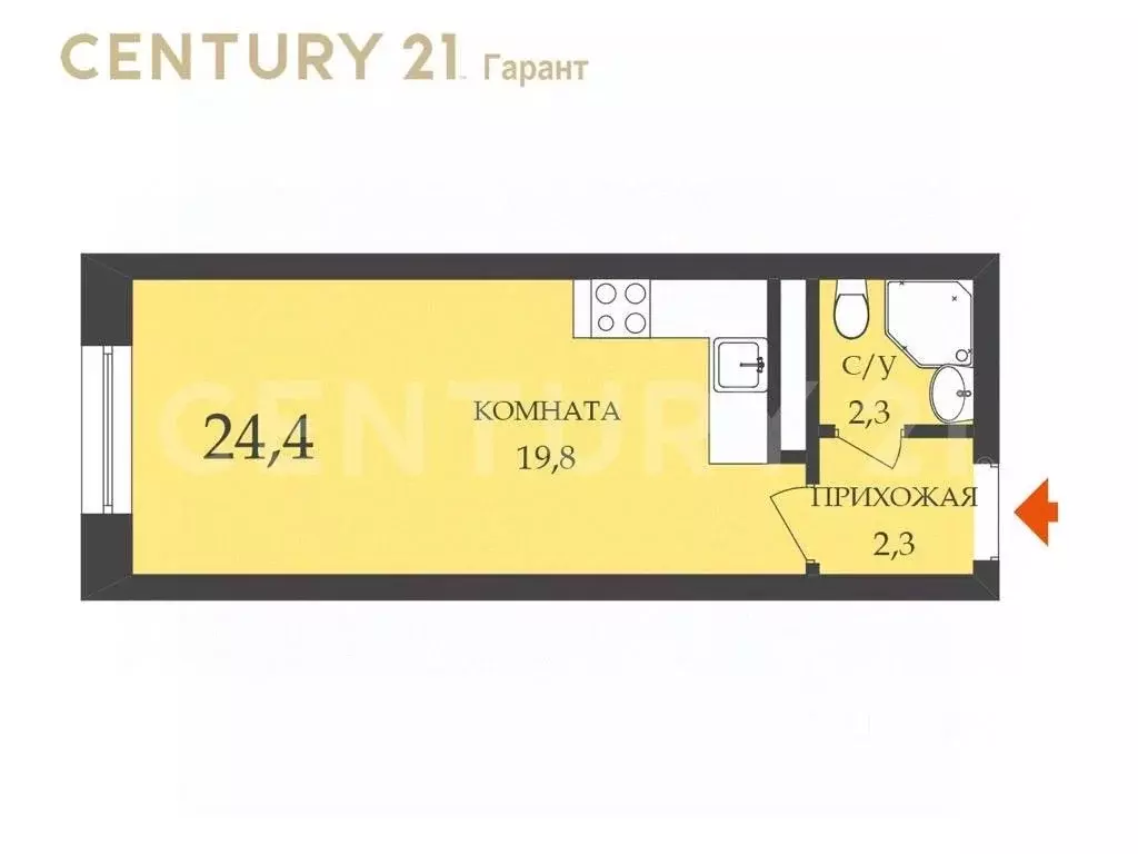 Студия Санкт-Петербург Московский просп., 183-185Бк9А (24.4 м) - Фото 1