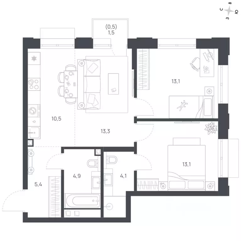 3-к кв. Амурская область, Благовещенск  (64.9 м) - Фото 2