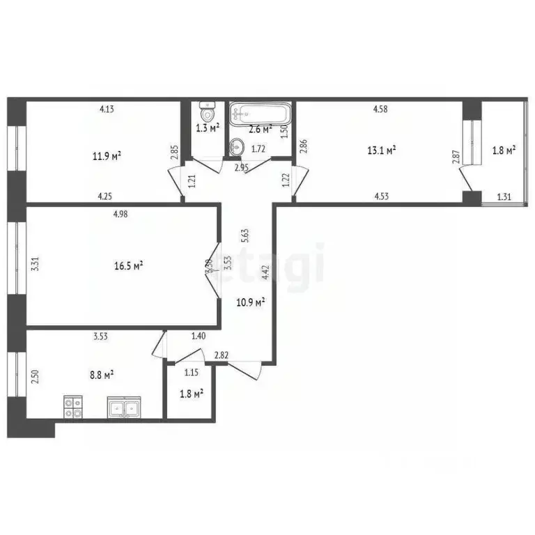 3-к кв. Башкортостан, Стерлитамак ул. Артема, 142 (66.9 м) - Фото 2