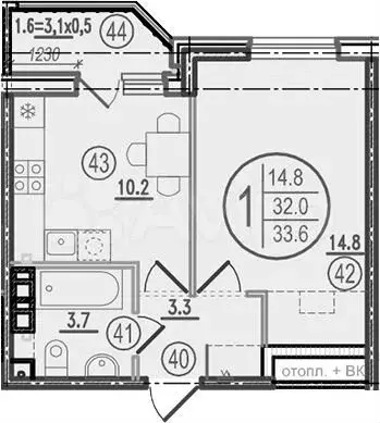 1-к. квартира, 32 м, 3/9 эт. - Фото 0