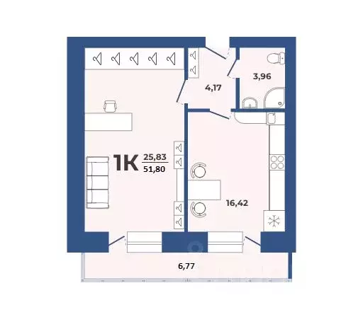 1-к кв. Алтайский край, Барнаул Партизанская ул., 21А (51.8 м) - Фото 1