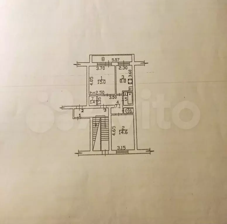 2-к. квартира, 50,7 м, 1/2 эт. - Фото 0